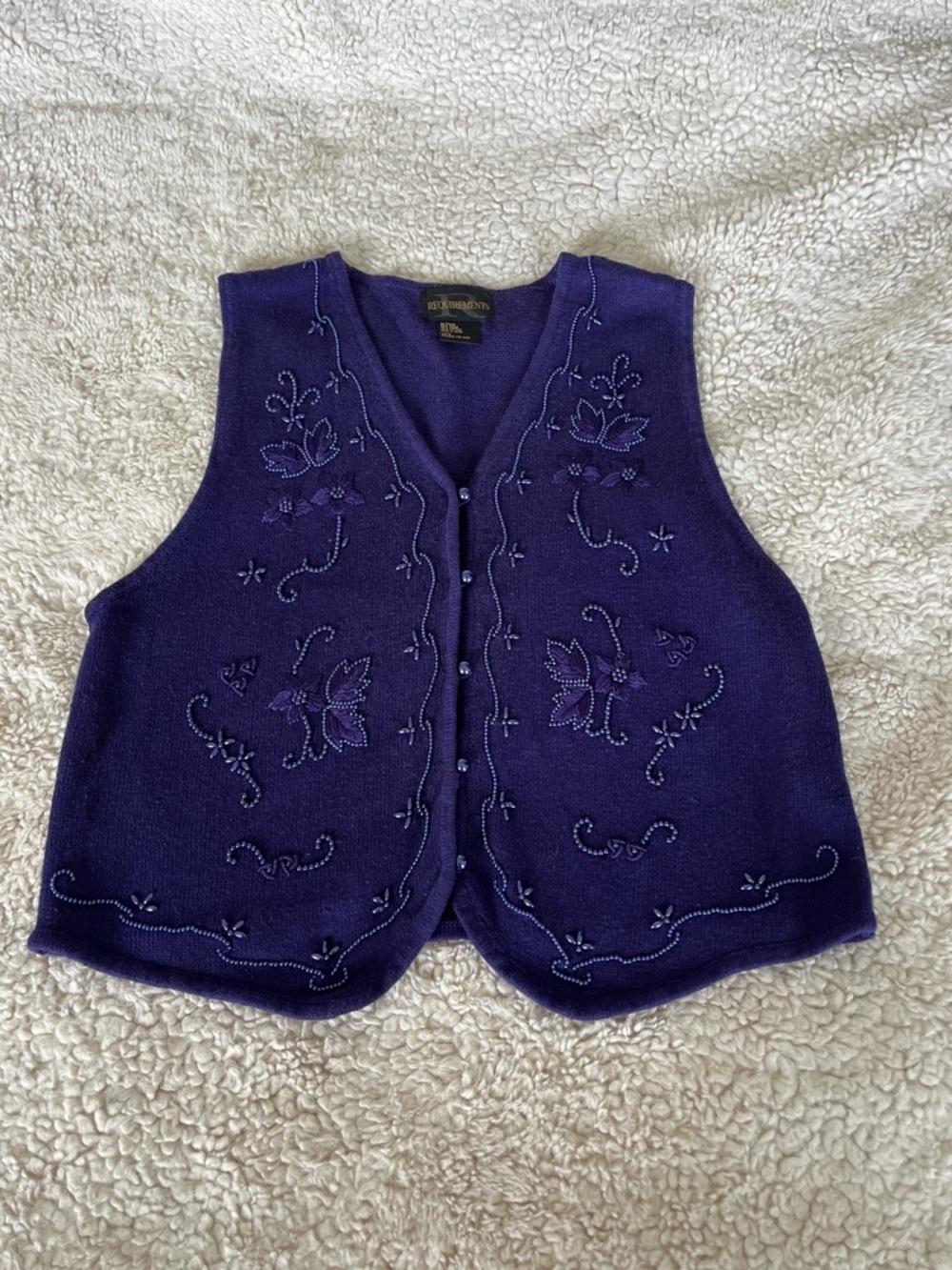 Vintage Requirements Embroidered Purple Beaded Sweater Vest